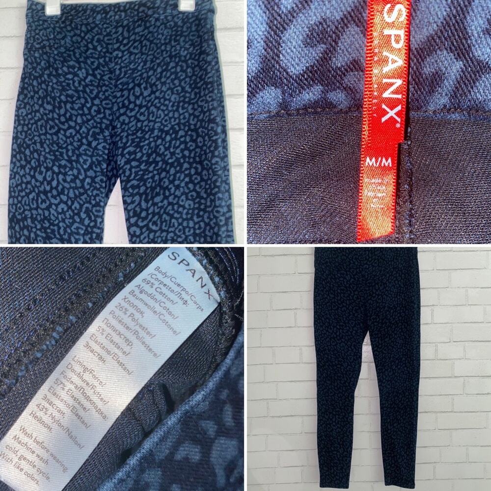 SPANX $99 Jeanish Legging Blue Denim Leopard MED EUC